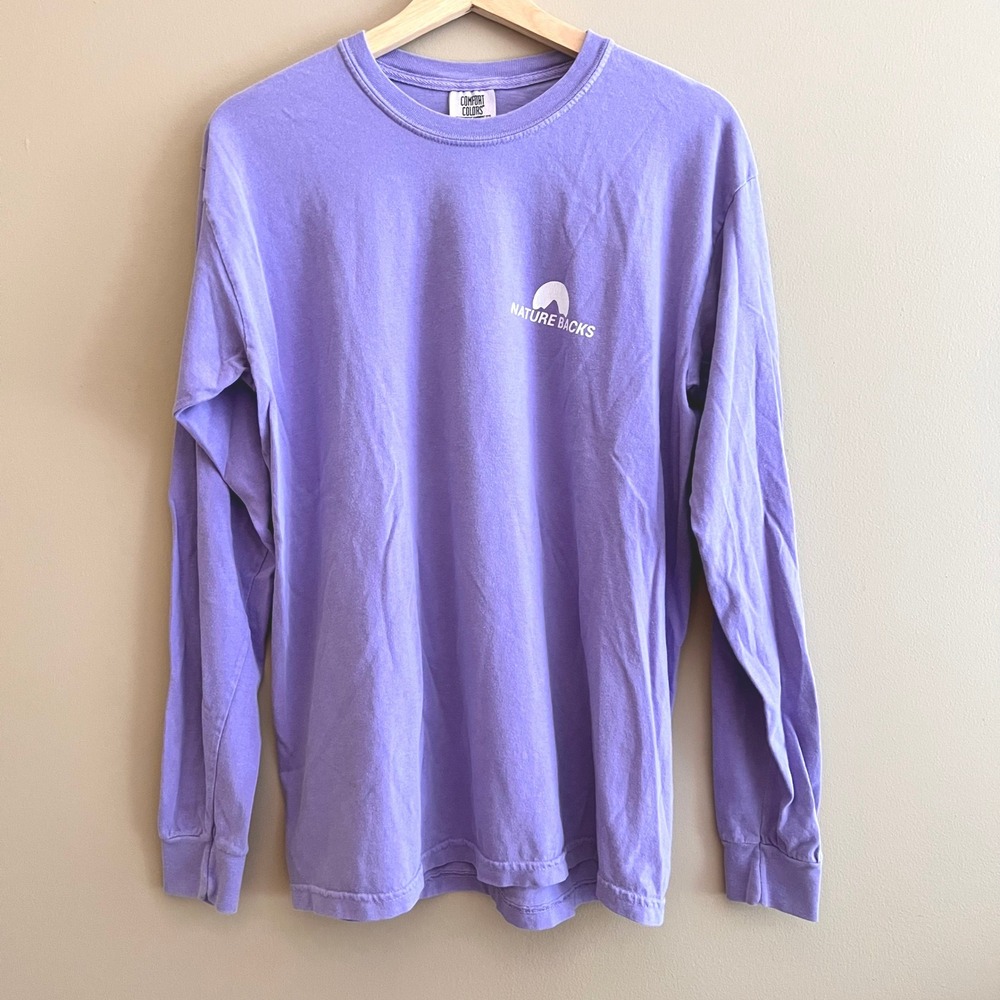 Nature Backs Purple Long Sleeve Graphic T-Shirt Mens Medium Comfort Colors